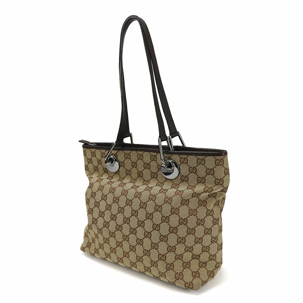 GUCCI GG Canvas Leather Tote Bag 139552