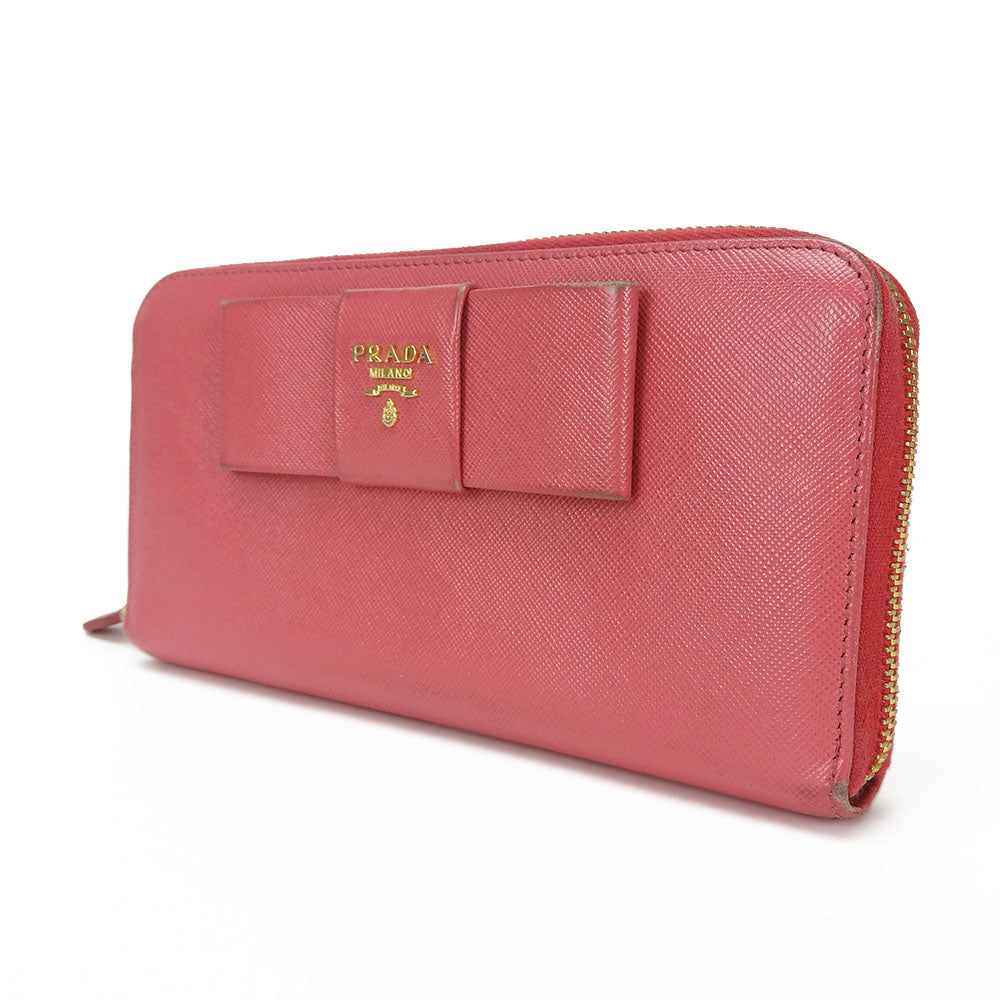 Prada Saffiano Leather Zip Around Wallet Pink