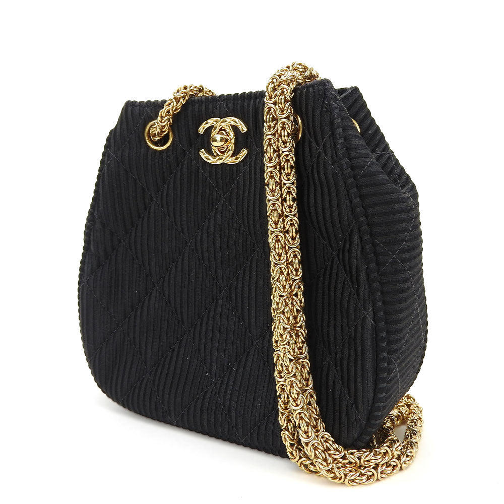 Chanel Cotton Satin Shoulder Bag Black