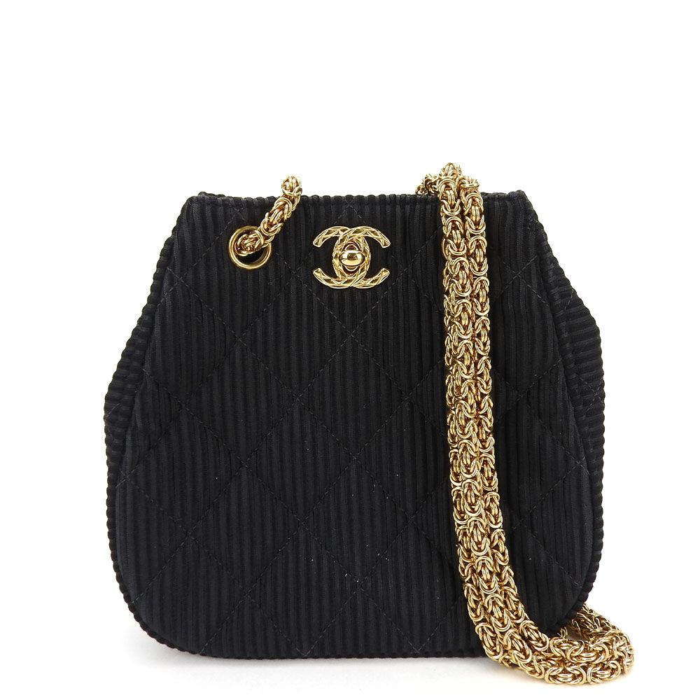 Chanel Cotton Satin Shoulder Bag Black