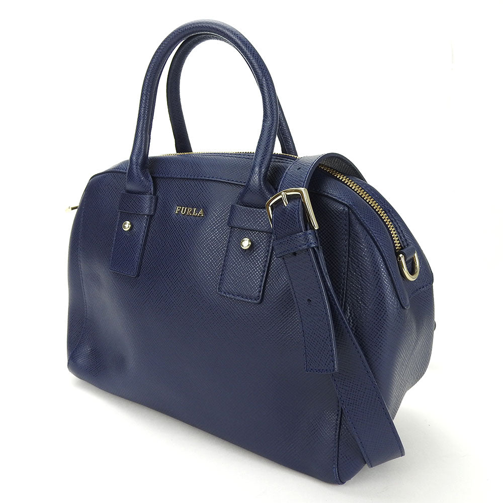 Furla Leather 2WAY Handbag Navy