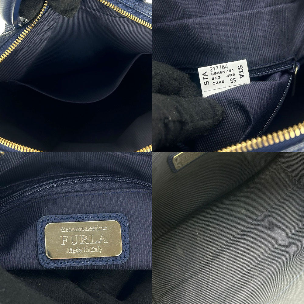 Furla Leather 2WAY Handbag Navy