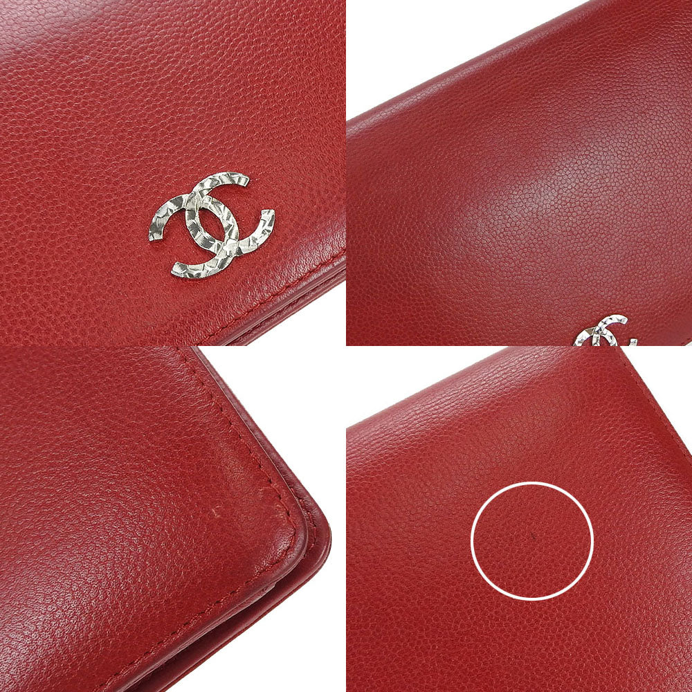 USED CHANEL Red Leather Bifold Wallet