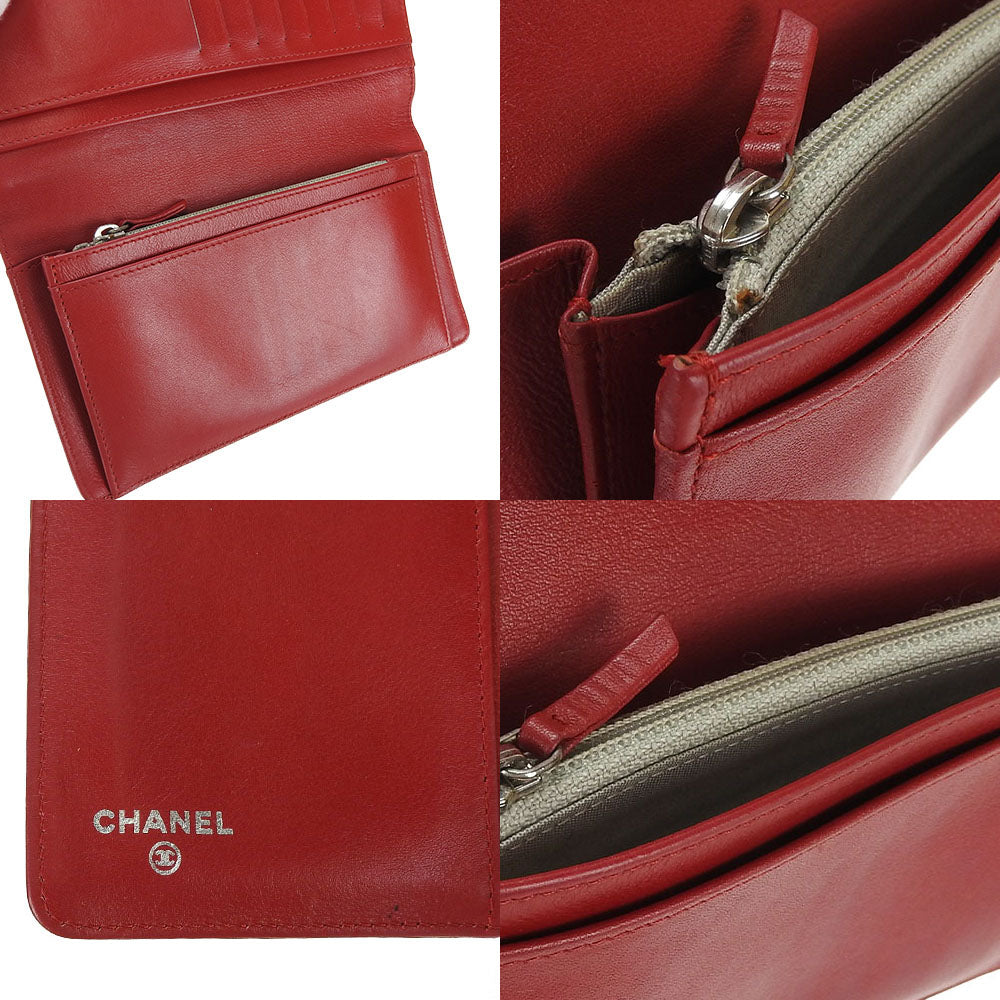 USED CHANEL Red Leather Bifold Wallet