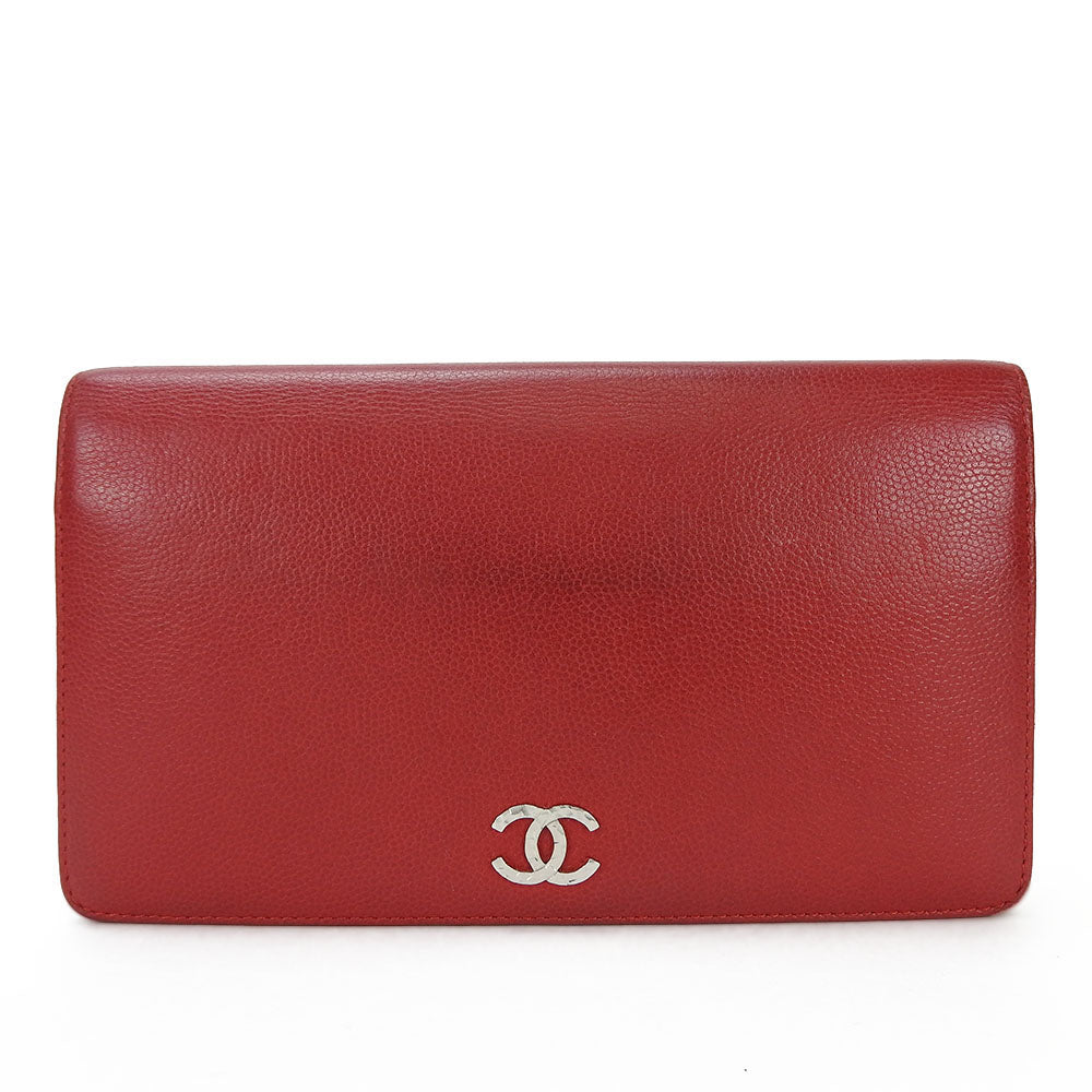 USED CHANEL Red Leather Bifold Wallet