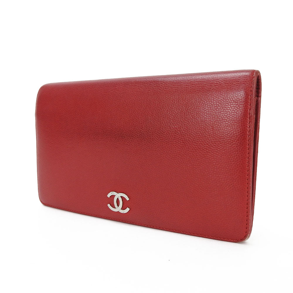 USED CHANEL Red Leather Bifold Wallet