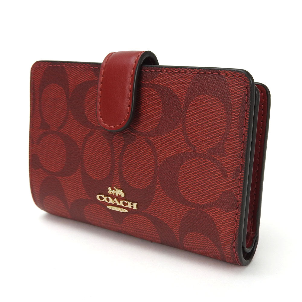 Coach Signature PVC Leather Bifold Wallet Red