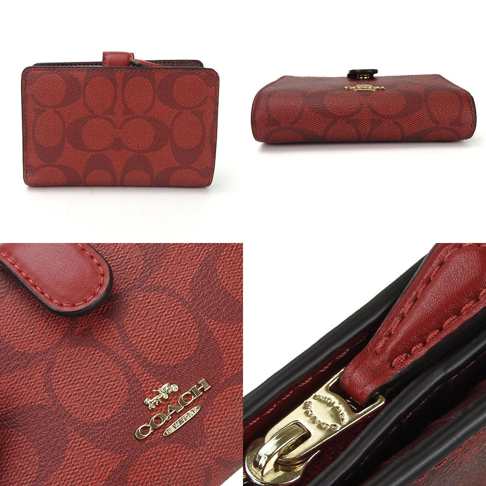 Coach Signature PVC Leather Bifold Wallet Red