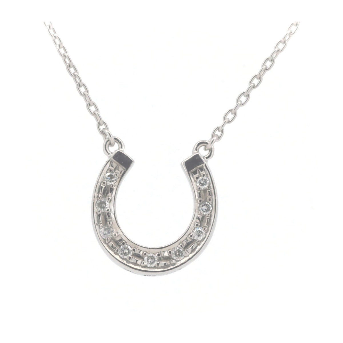 Star Jewelry Horseshoe Diamond Necklace 0.07ct K18WG in Great Condition