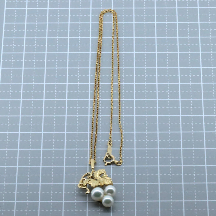 Mikimoto K18YG Yellow Gold Pearl Necklace with Grape Motif in Great Condition