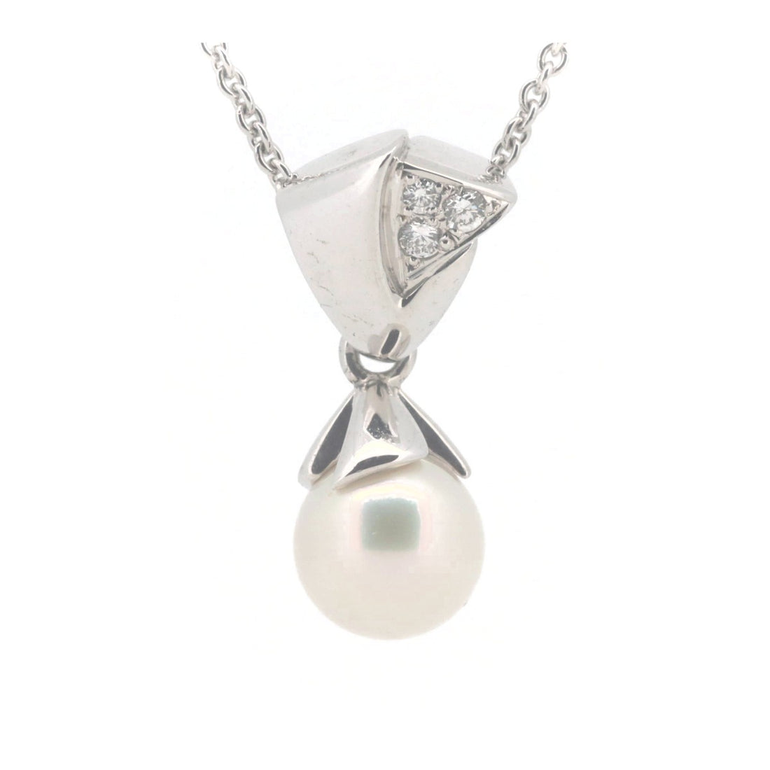 Mikimoto Pearl Diamond Necklace 7.5mm 0.04ct K18WG White Gold in Great Condition