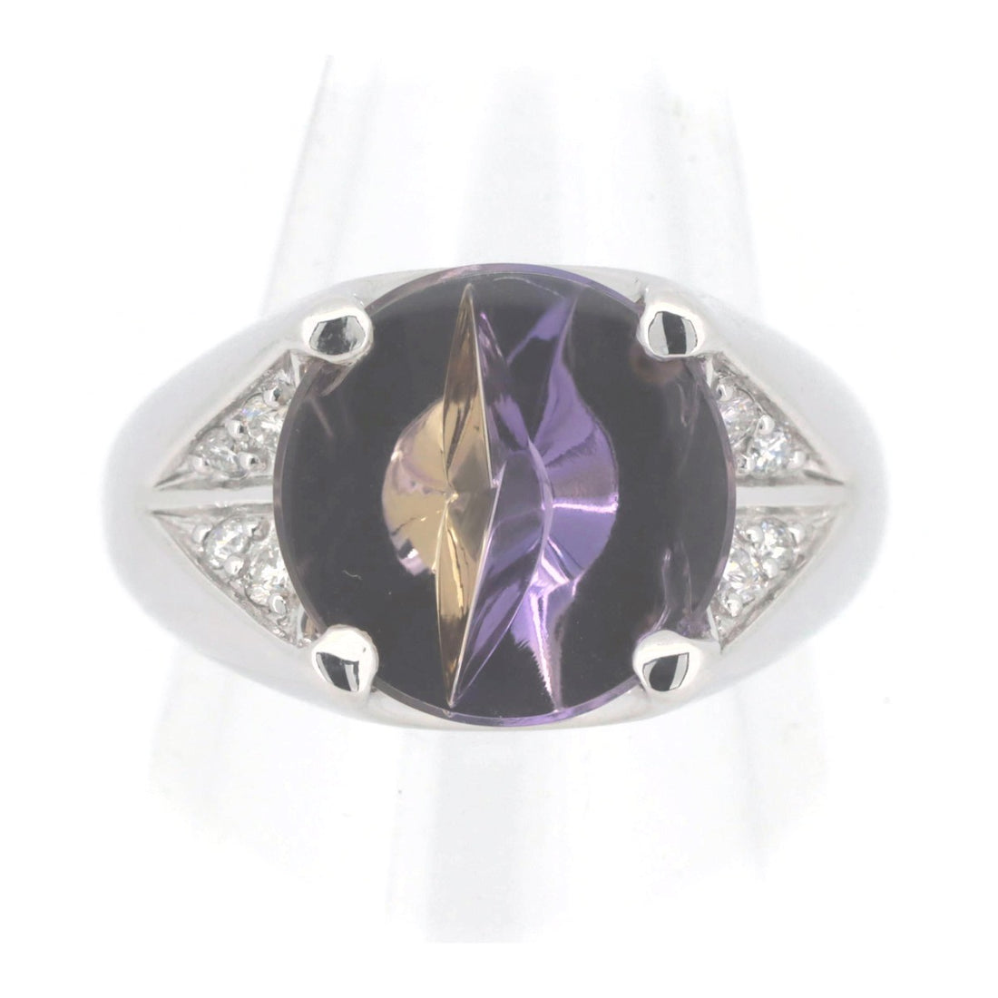 Amethyst Ametrine Diamond Ring K18WG 11 in Great Condition