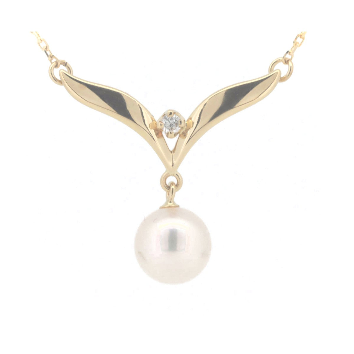 Mikimoto K18YG Yellow Gold Pearl Diamond Necklace 7.2mm in Great Condition