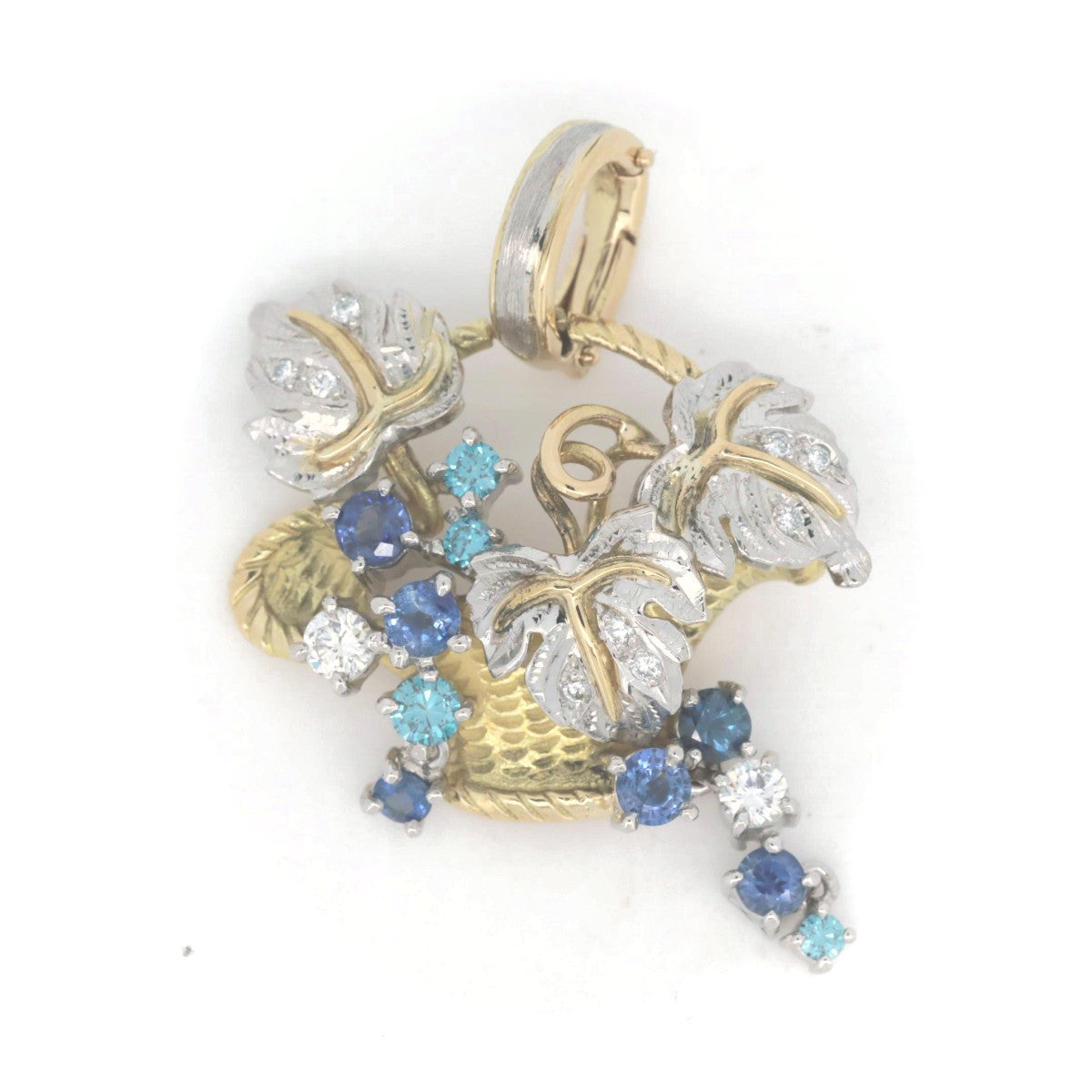 Sapphire Diamond Pendant Flower Basket K18/PT900 18K Yellow Gold Platinum in Great Condition