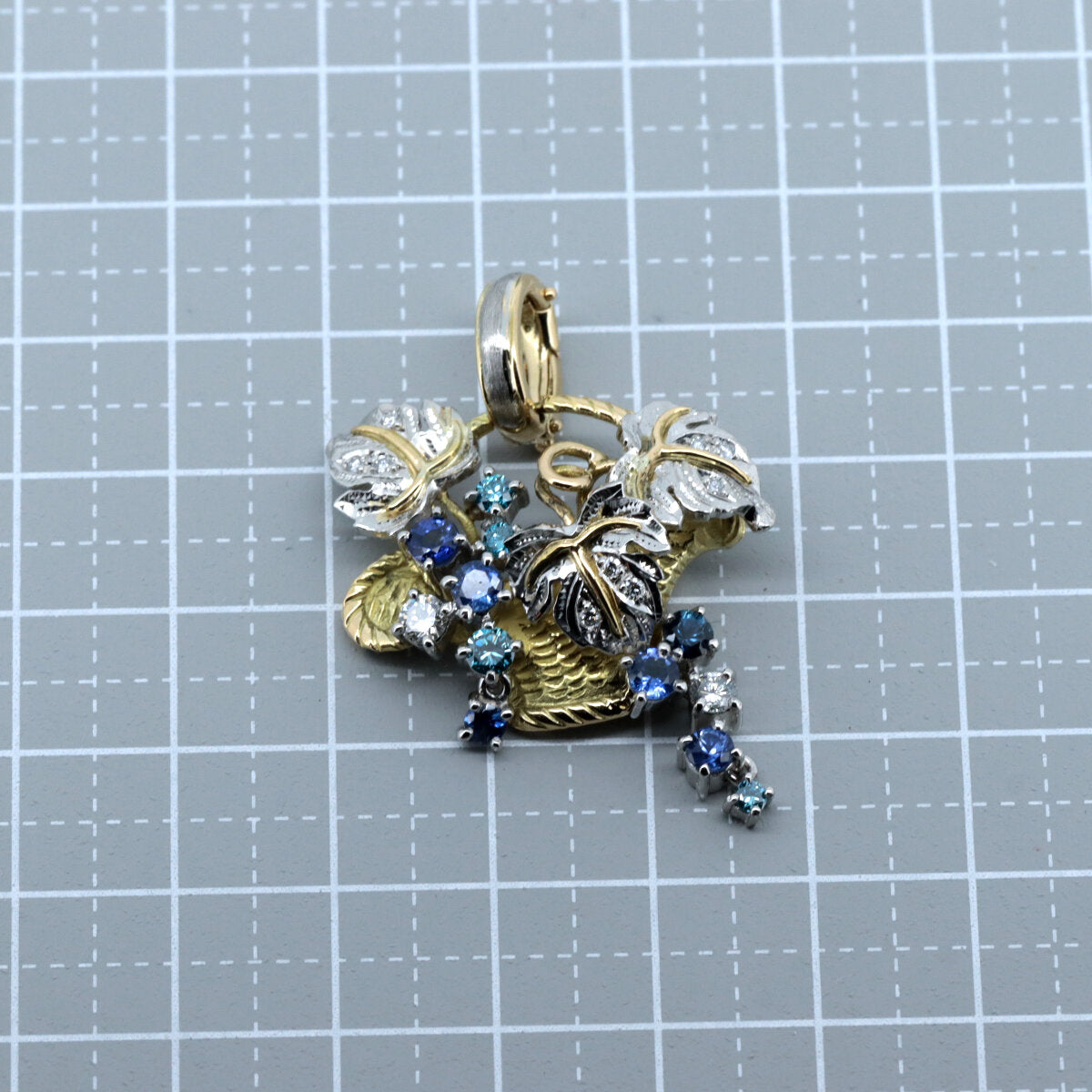 Sapphire Diamond Pendant Flower Basket K18/PT900 18K Yellow Gold Platinum in Great Condition