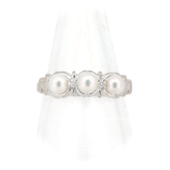 Mikimoto K18WG Pearl Diamond Ring 10.5 in Great Condition