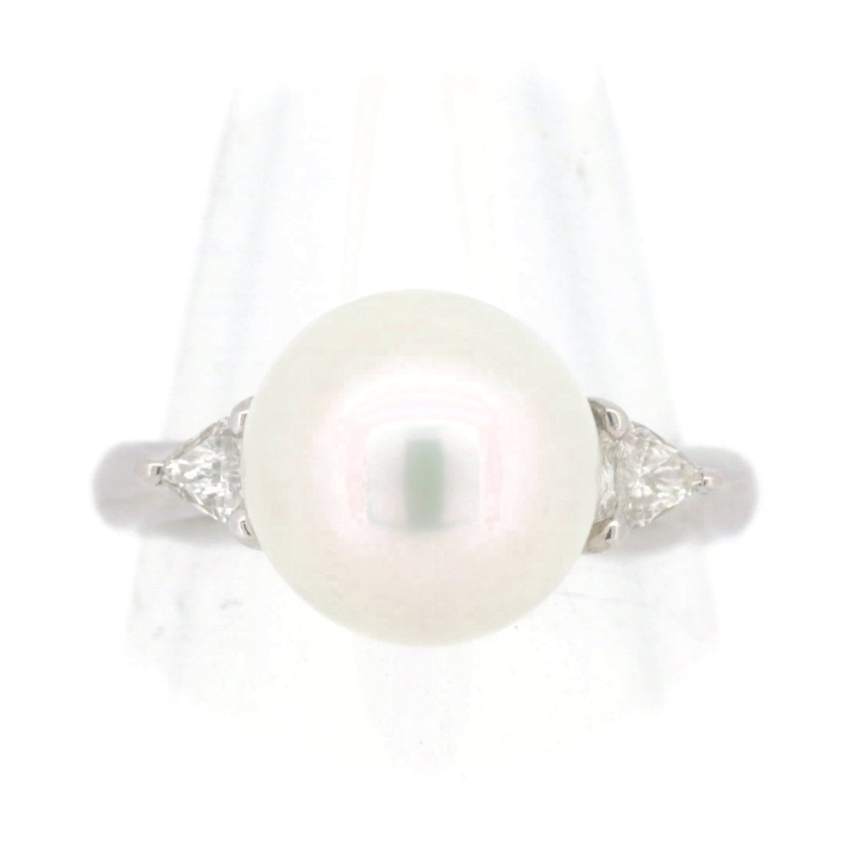 Used PT900 Platinum Pearl Diamond Ring Size 6