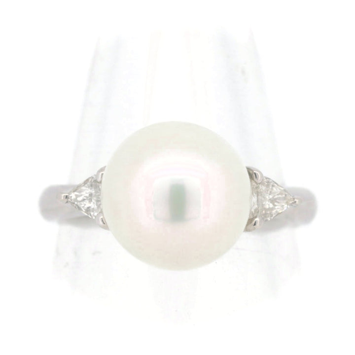 Used PT900 Platinum Pearl Diamond Ring Size 6 in Great Condition