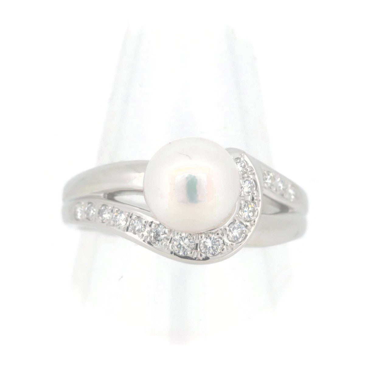 Polished PT900 Platinum Pearl Diamond Ring 0.22CT Size 16 in Great Condition