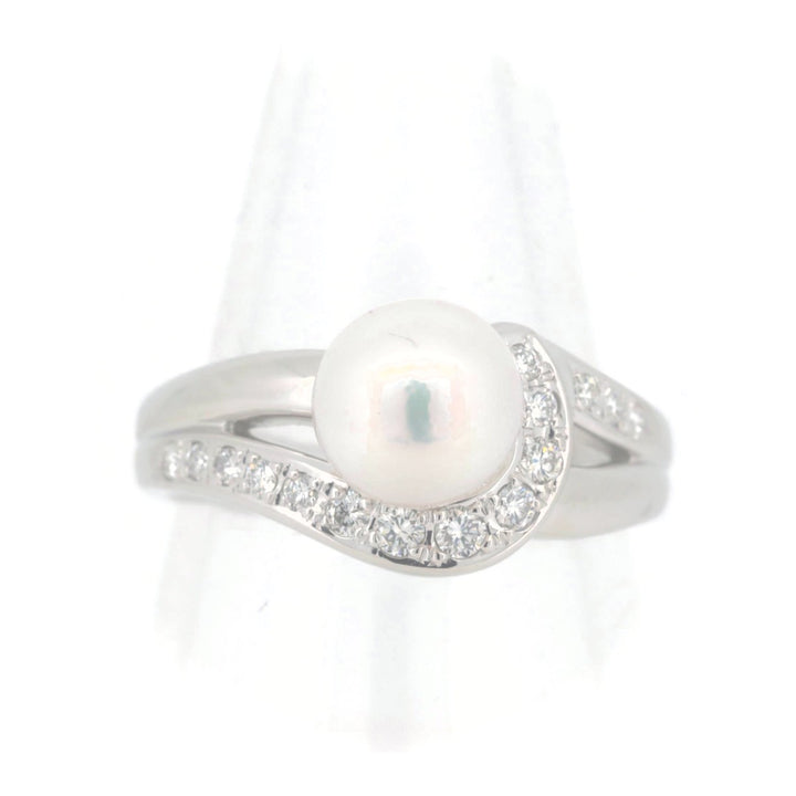 Polished PT900 Platinum Pearl Diamond Ring 0.22CT Size 16