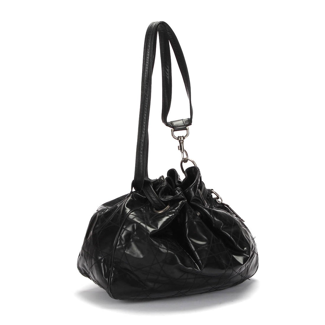 Dior Cannage Drawstring Shoulder Bag Leather Shoulder Bag in Good Condition