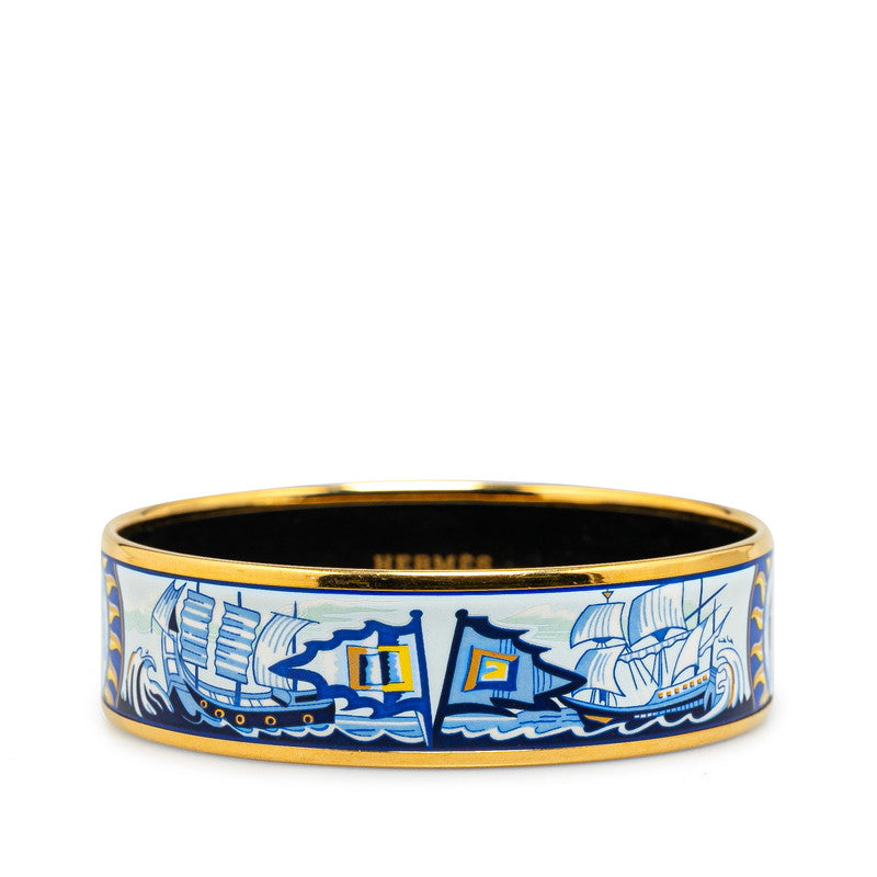 Hermes Enamel GM Ship Motif Bangle Gold