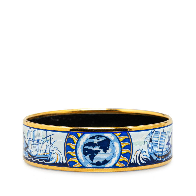 Hermes Enamel GM Ship Motif Bangle Gold