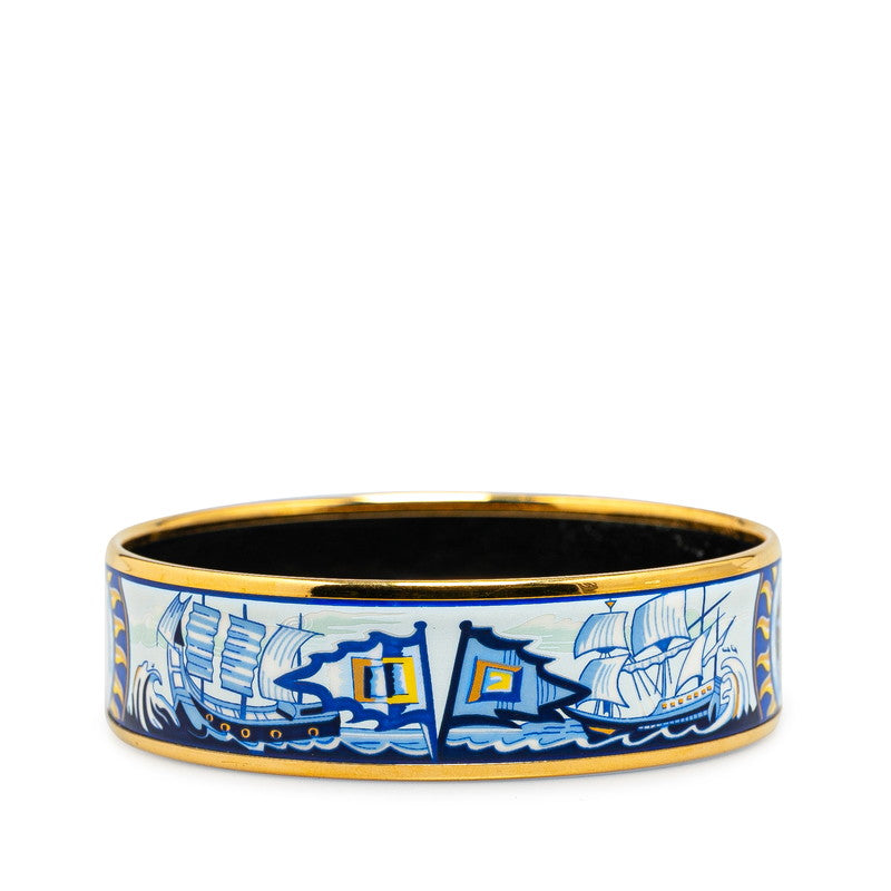 Hermes Enamel GM Ship Motif Bangle Gold