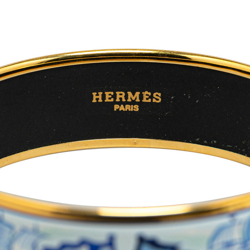 Hermes Enamel GM Ship Motif Bangle Gold