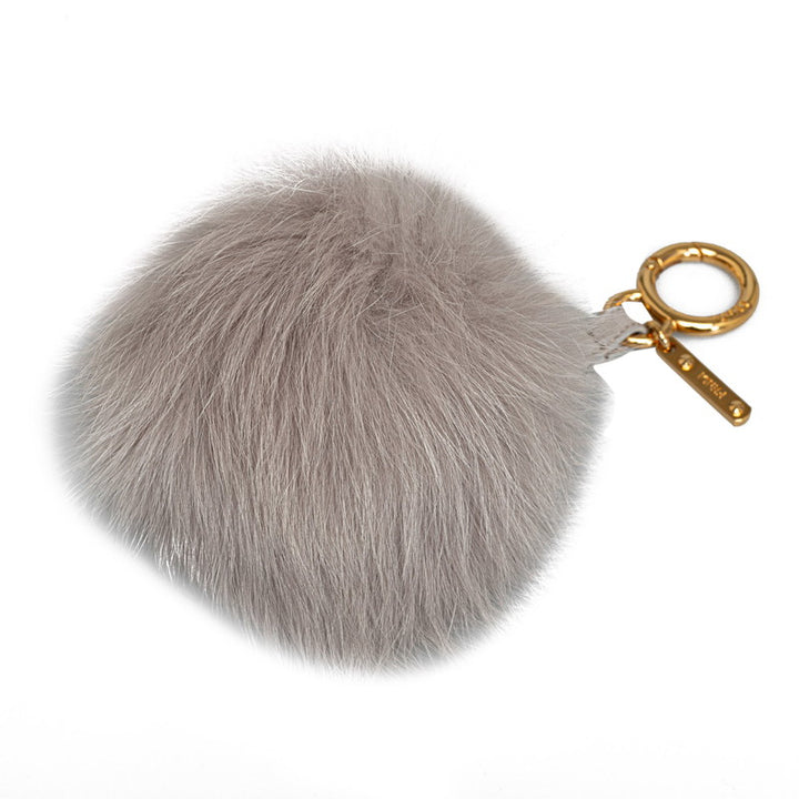 Fendi Pom Pom Charm Keychain 7AR259 Gray Fur in Great Condition