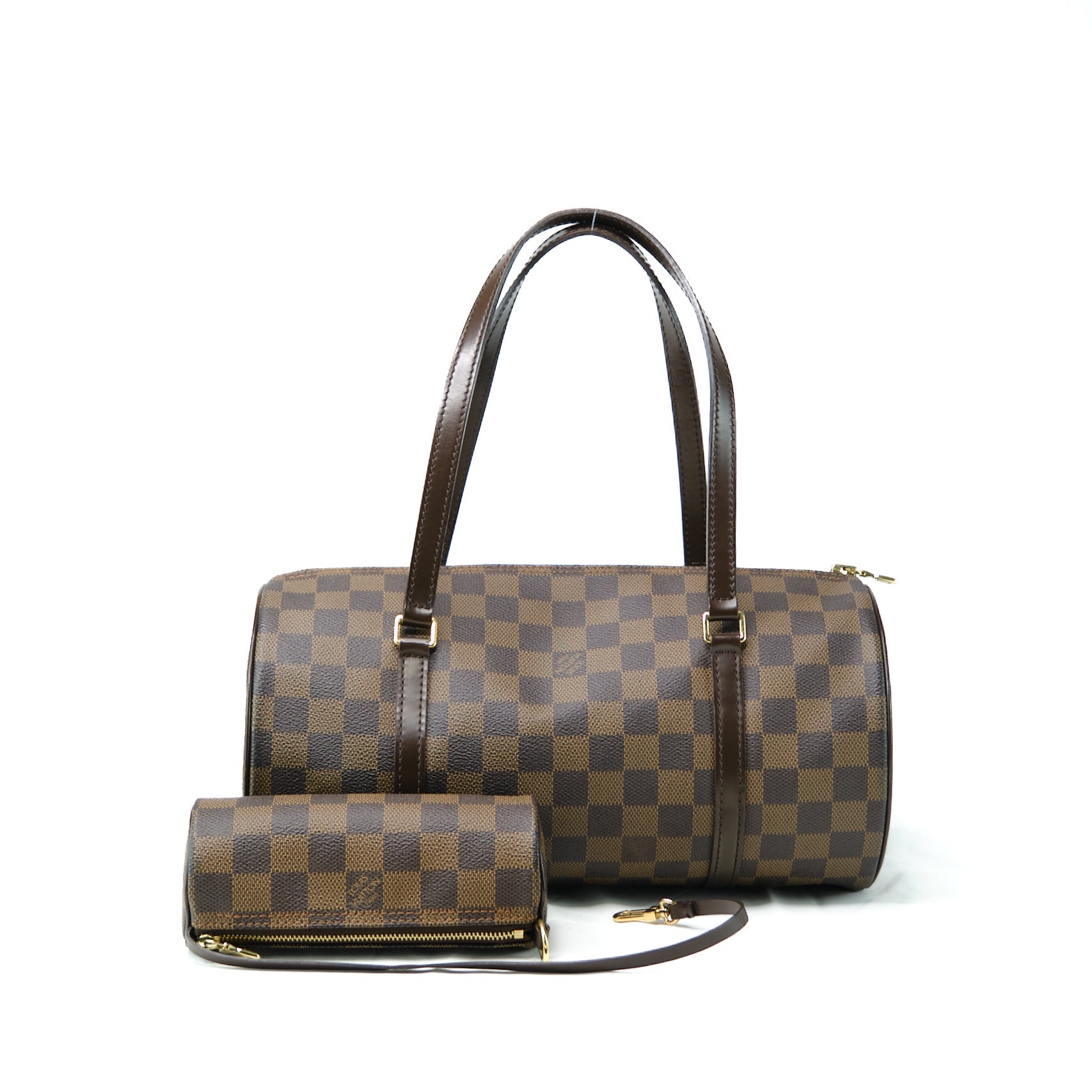 Louis Vuitton Damier Ebene Papillon 30 with Pouch Canvas Handbag in Great Condition