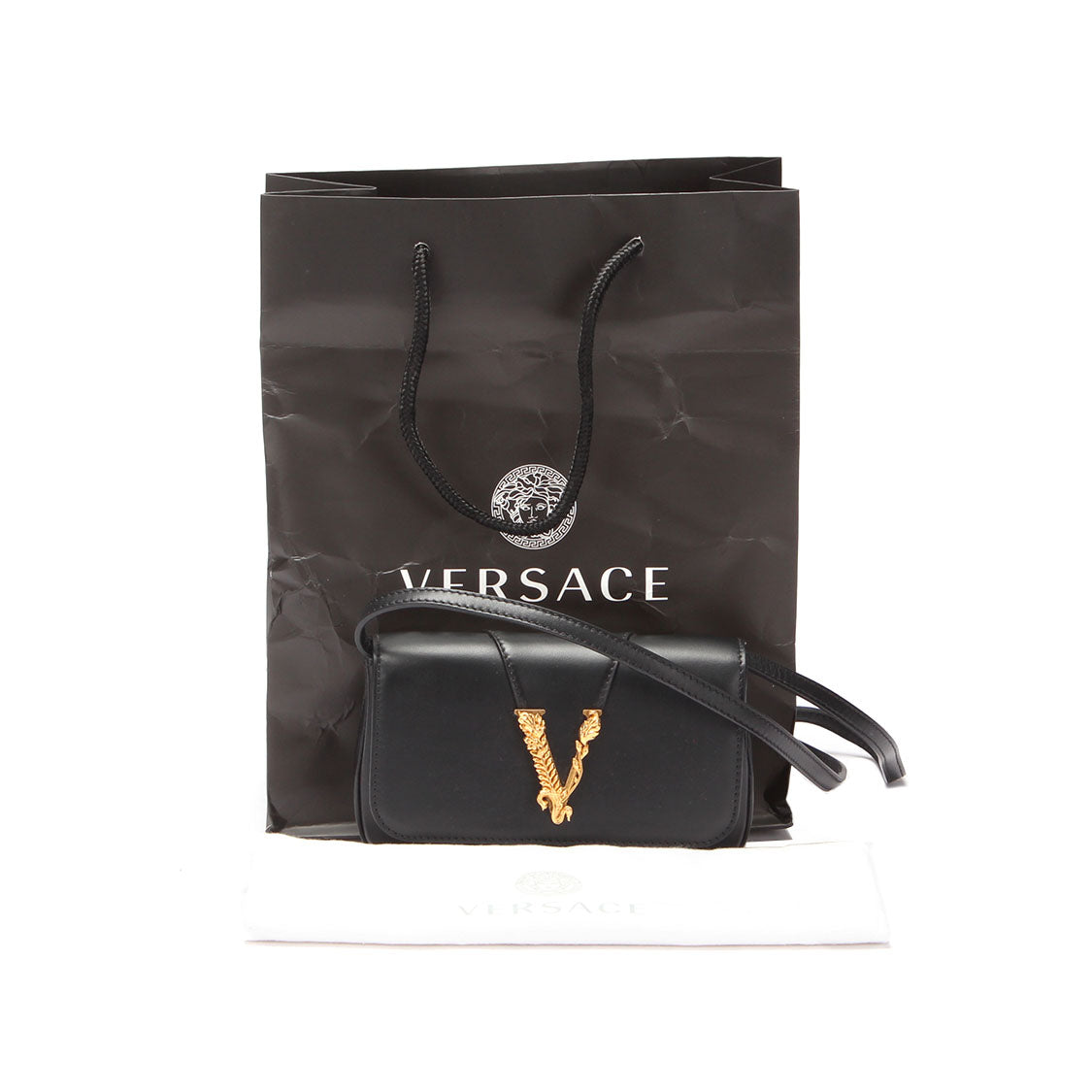 VERSACE: Virtus bag in quilted leather - Black  Versace crossbody bags  DBFH20 9DNATR4 online at