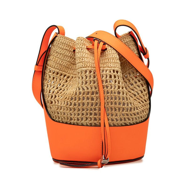 Loewe Anagram Balloon Raffia Leather Shoulder Bag