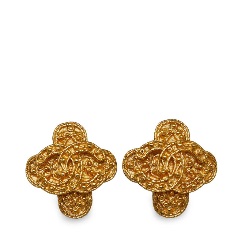 Chanel Vintage Coco Mark Cross Earrings Gold Plated