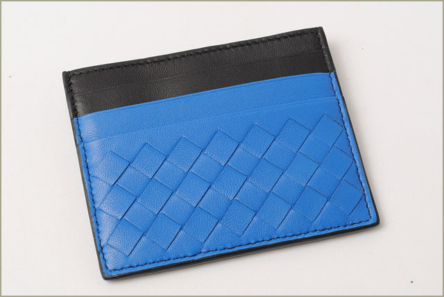 Bottega Veneta Card Case Intrecciato Blue/Black in Pristine Condition