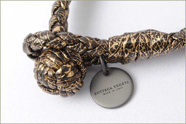 Bottega Veneta Intrecciato Calf Bracelet/Bangle Oro/Black 113546 in Pristine Condition