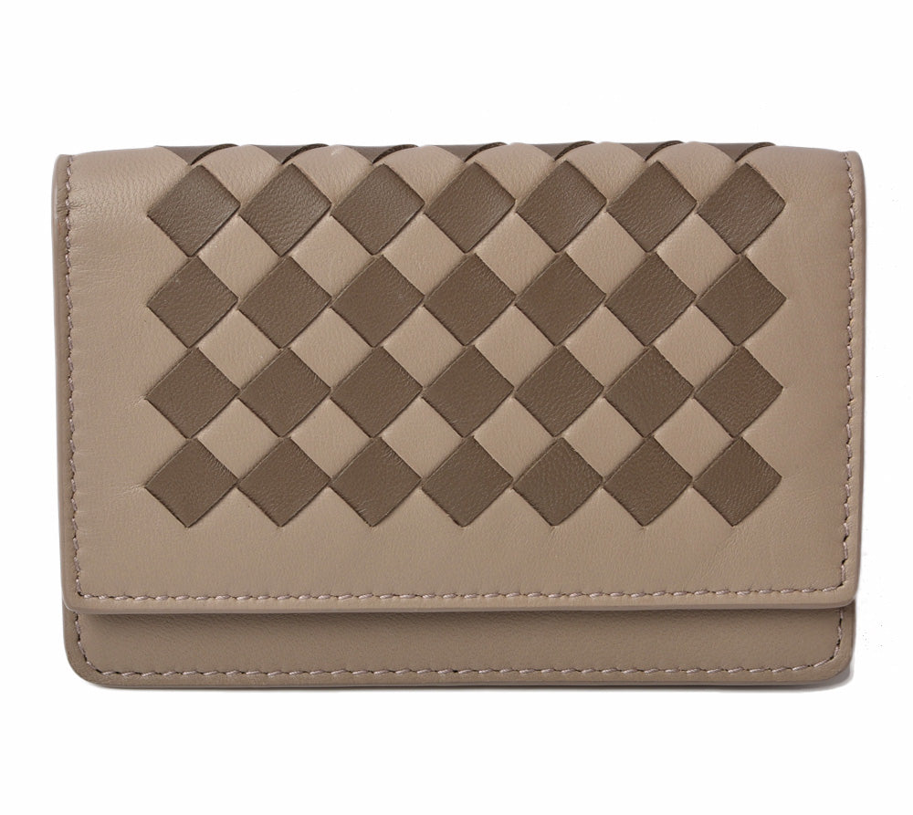 Bottega Veneta Leather Card/Coin Case Beige/Brown 133945 in Pristine Condition