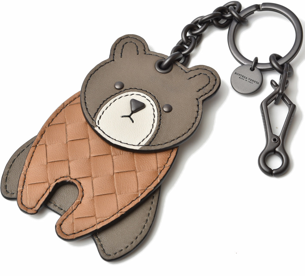 Bottega Veneta Leather Keyring/Keychain Bear Brown/Camel