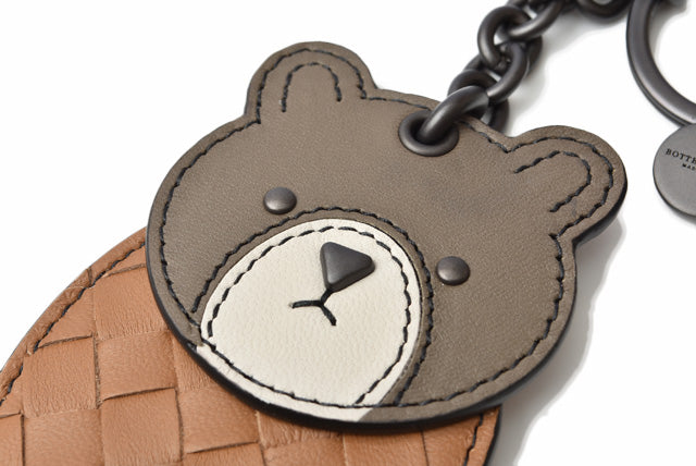 Bottega Veneta Leather Keyring/Keychain Bear Brown/Camel