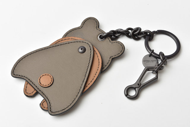 Bottega Veneta Leather Keyring/Keychain Bear Brown/Camel