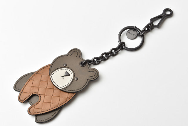 Bottega Veneta Leather Keyring/Keychain Bear Brown/Camel