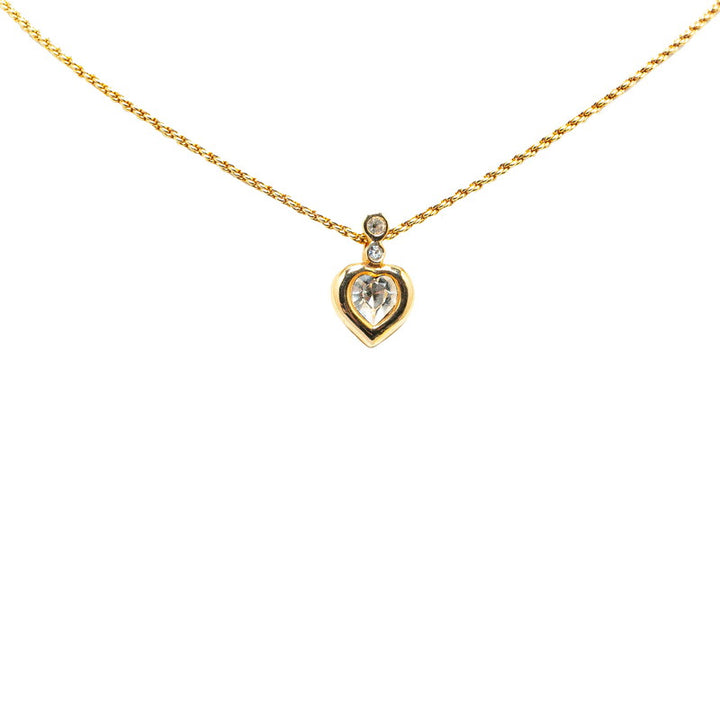 Dior Rhinestone Heart Motif Necklace Gold