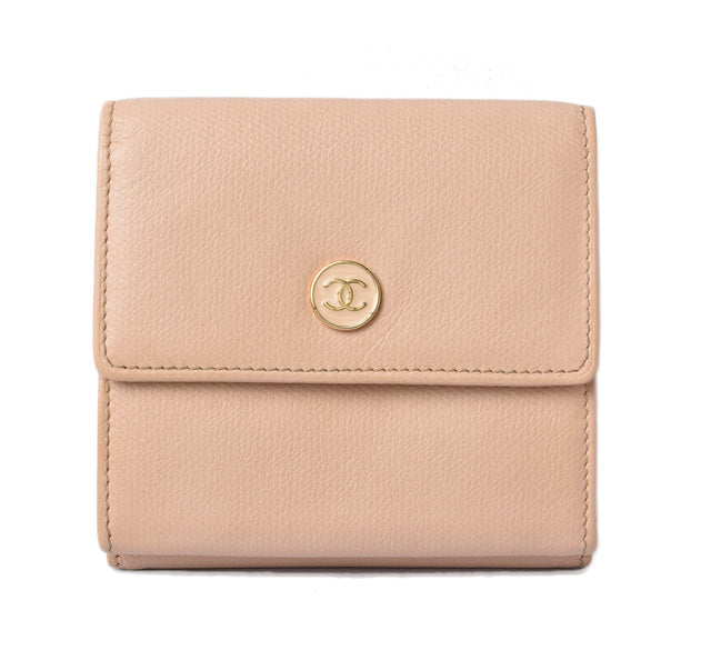 Chanel Leather Bifold Wallet A20902 Beige in Great Condition