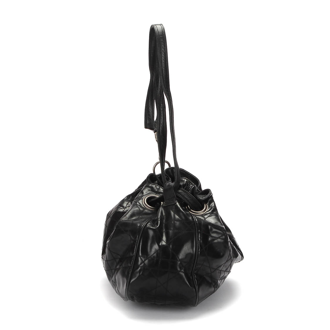 Dior Cannage Drawstring Shoulder Bag Leather Shoulder Bag in Good Condition