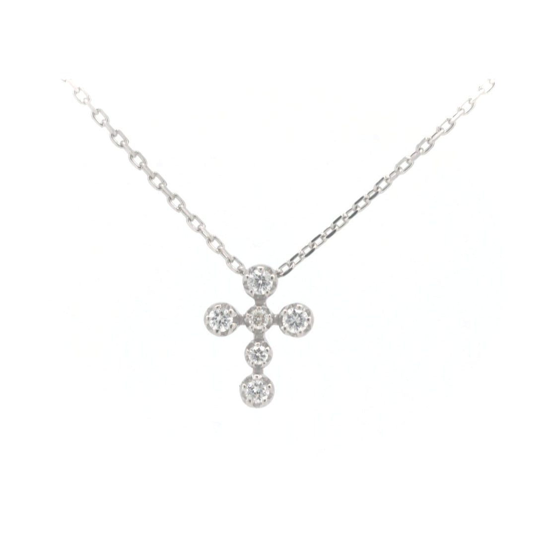 K18WG Diamond Cross Necklace 0.10CT White Gold in Great Condition