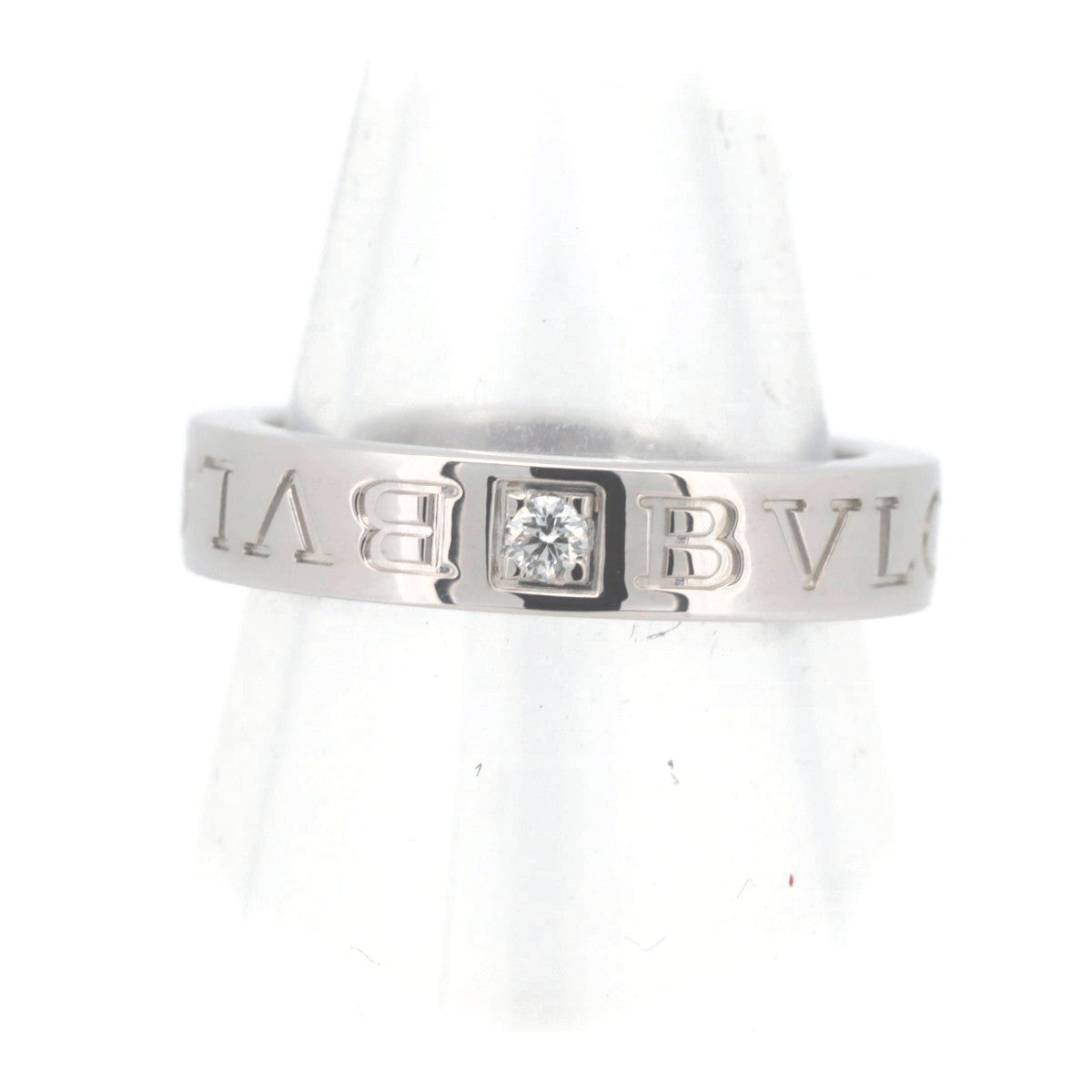 Bvlgari K18WG White Gold Diamond Double Logo Ring Size 10 in Great Condition