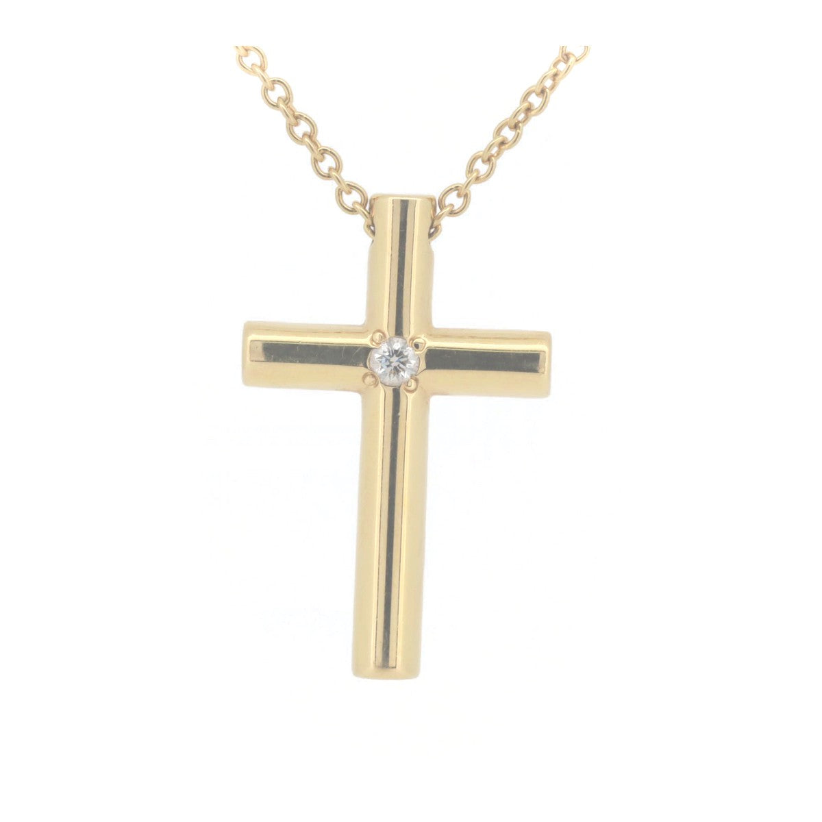 Tiffany Diamond Cross Necklace K18YG Gold in Great Condition