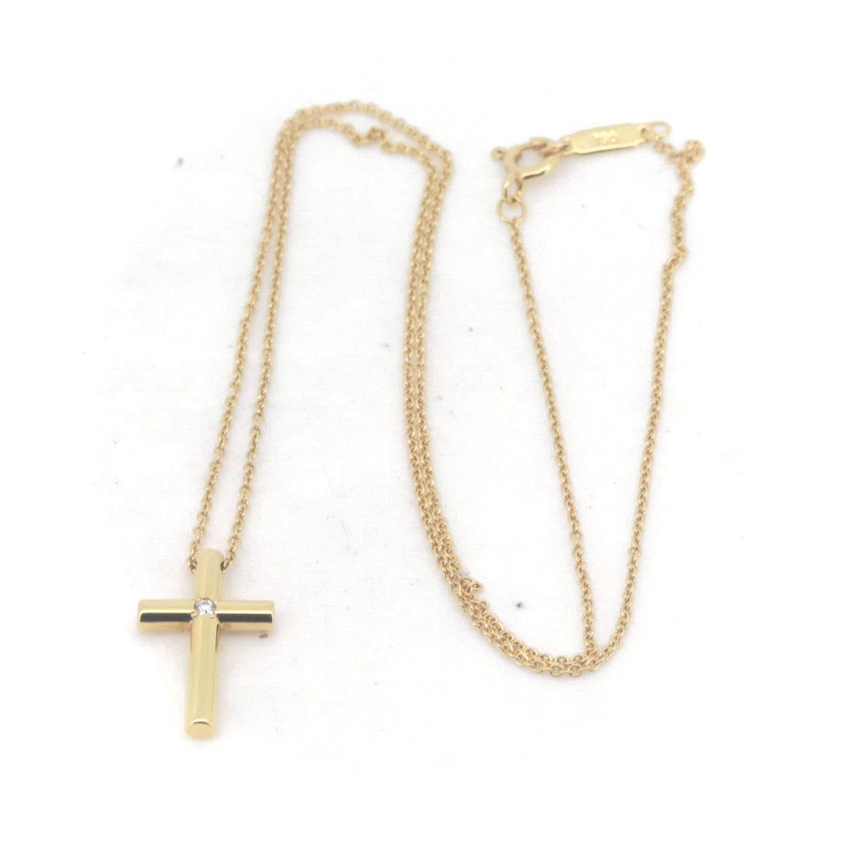 Tiffany Diamond Cross Necklace K18YG Gold in Great Condition