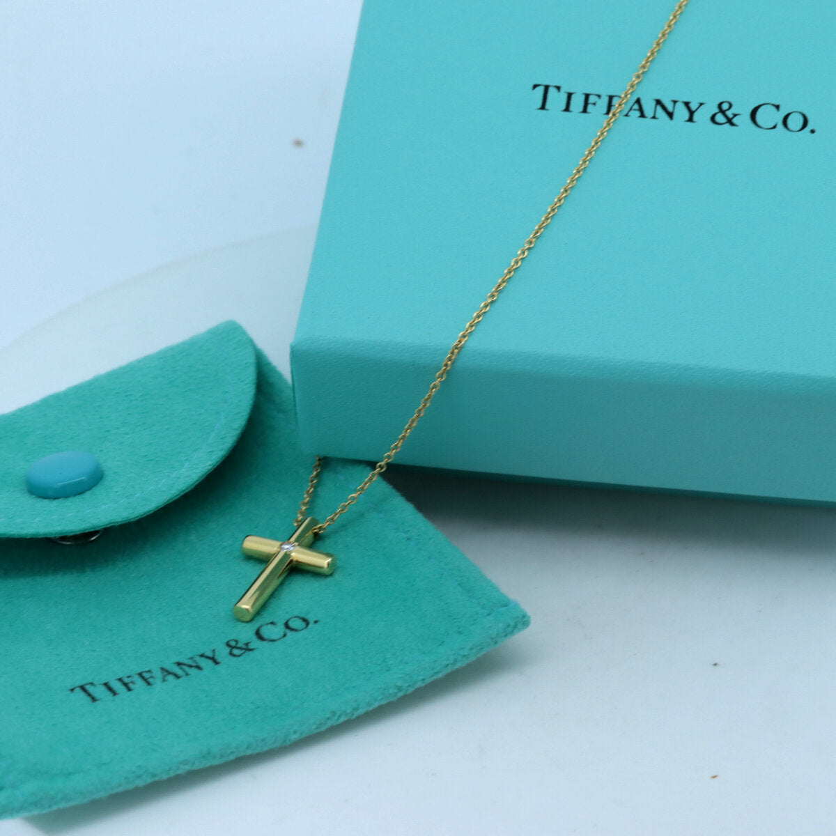 Tiffany Diamond Cross Necklace K18YG Gold in Great Condition