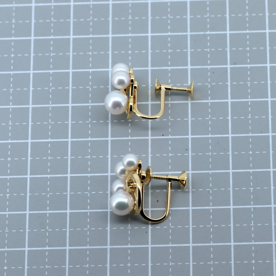 Mikimoto Pearl Earrings 4.1mm 6.0mm K18YG Yellow Gold in Great Condition